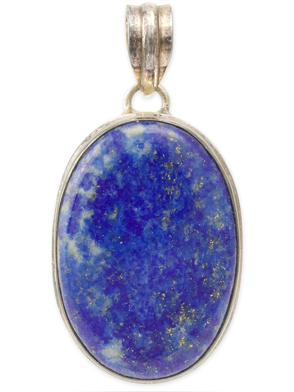 Vintage Lapis Lazuli Sterling Silver Necklace Pendant Large Oval Cabochon